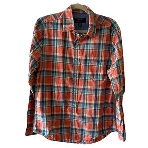 2010s American Eagle Outfitters Plaid Orange and Blue Casual Shirt